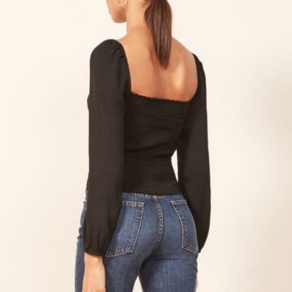 REFORMATION Reign Top Long Sleeve Blouse Black 2 - Picture 4 of 13